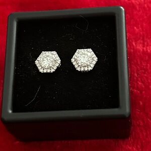 Luxury Moissanite Diamond Sterling Silver Hexagon Stud Earrings